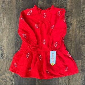 Cat & Jack Vibrant Red Dress with Floral Detail